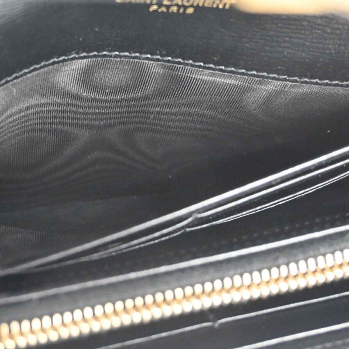 SAINT LAURENT Logo Long Bifold Wallet Purse Leather Black Gold Italy 68YD902