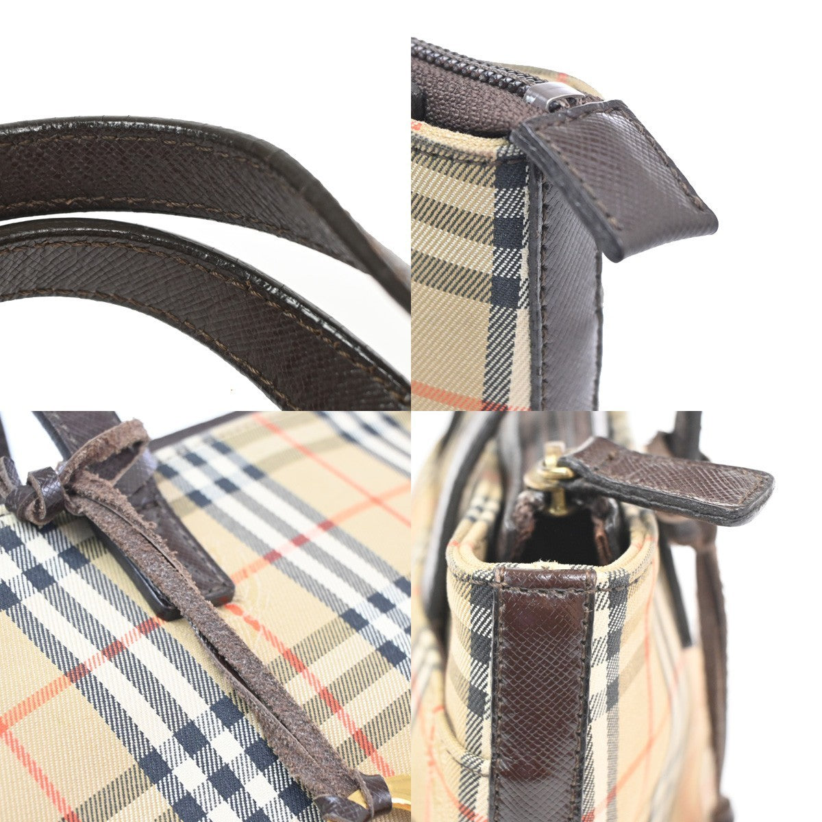 BURBERRY Logo Nova Check Small Hand Bag Canvas Leather Beige Brown GHW 87TA666