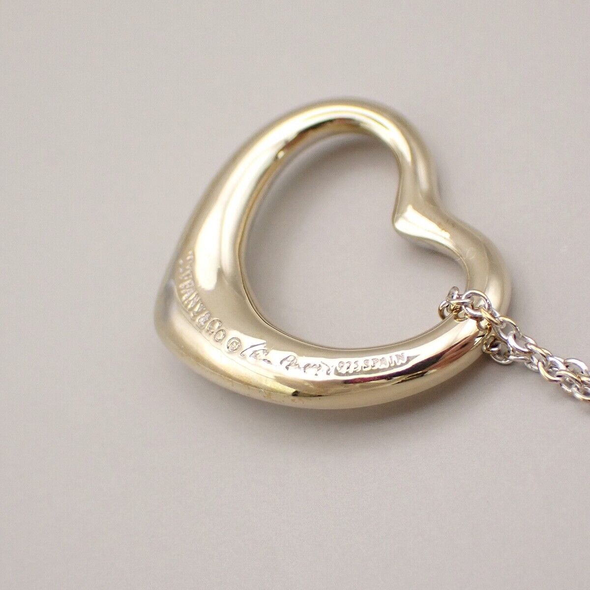 TIFFANY & CO. Open Heart 22mm Chain Necklace Silver Ag 925 Gold-Plated 01YF225