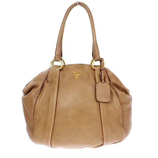 PRADA MILANO Logo Shoulder Bag Vitello Daino Leather Brown Gold Italy 67HB202