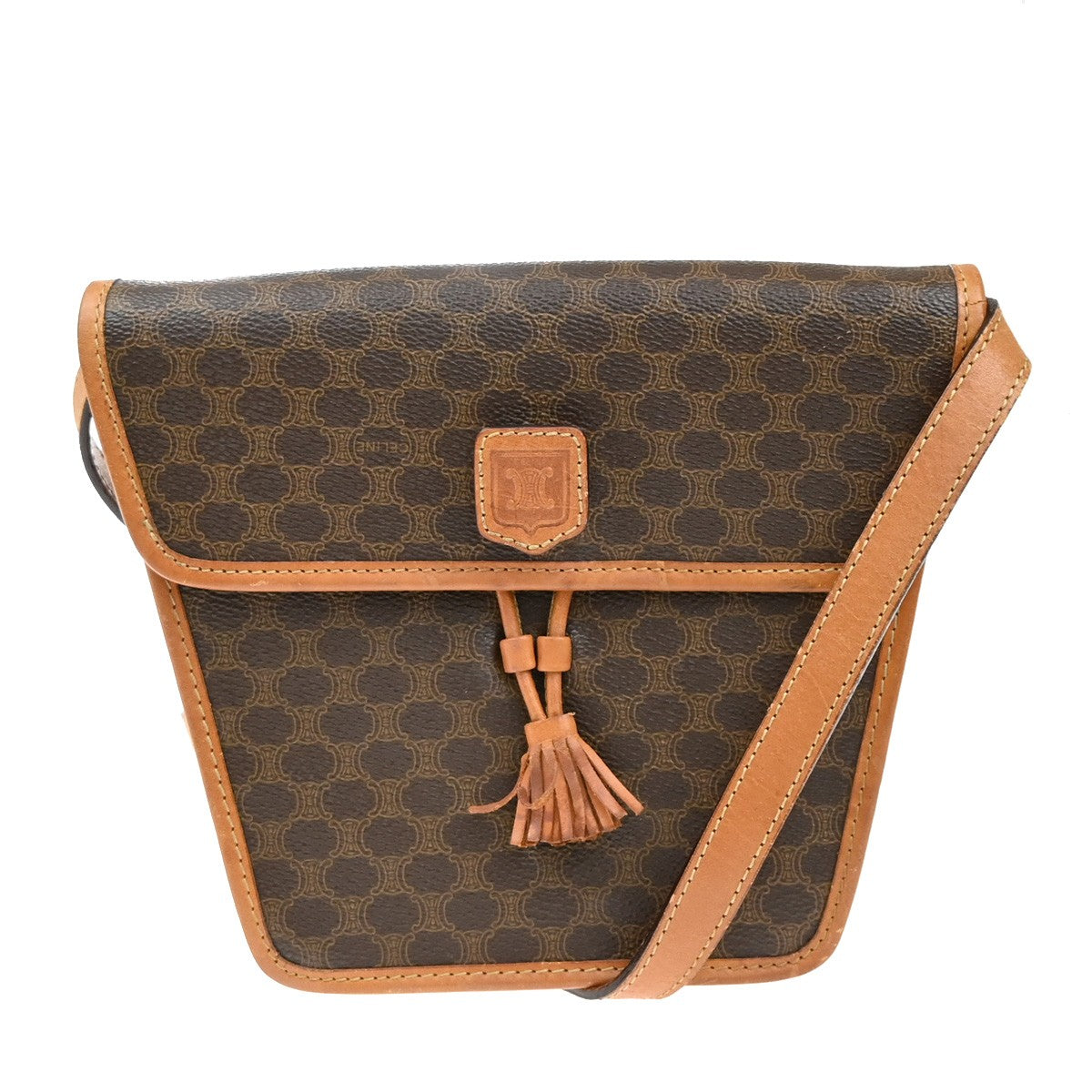 CELINE Logo Macadam Pattern Shoulder Bag PVC Leather Brown GHW Italy 36YH758