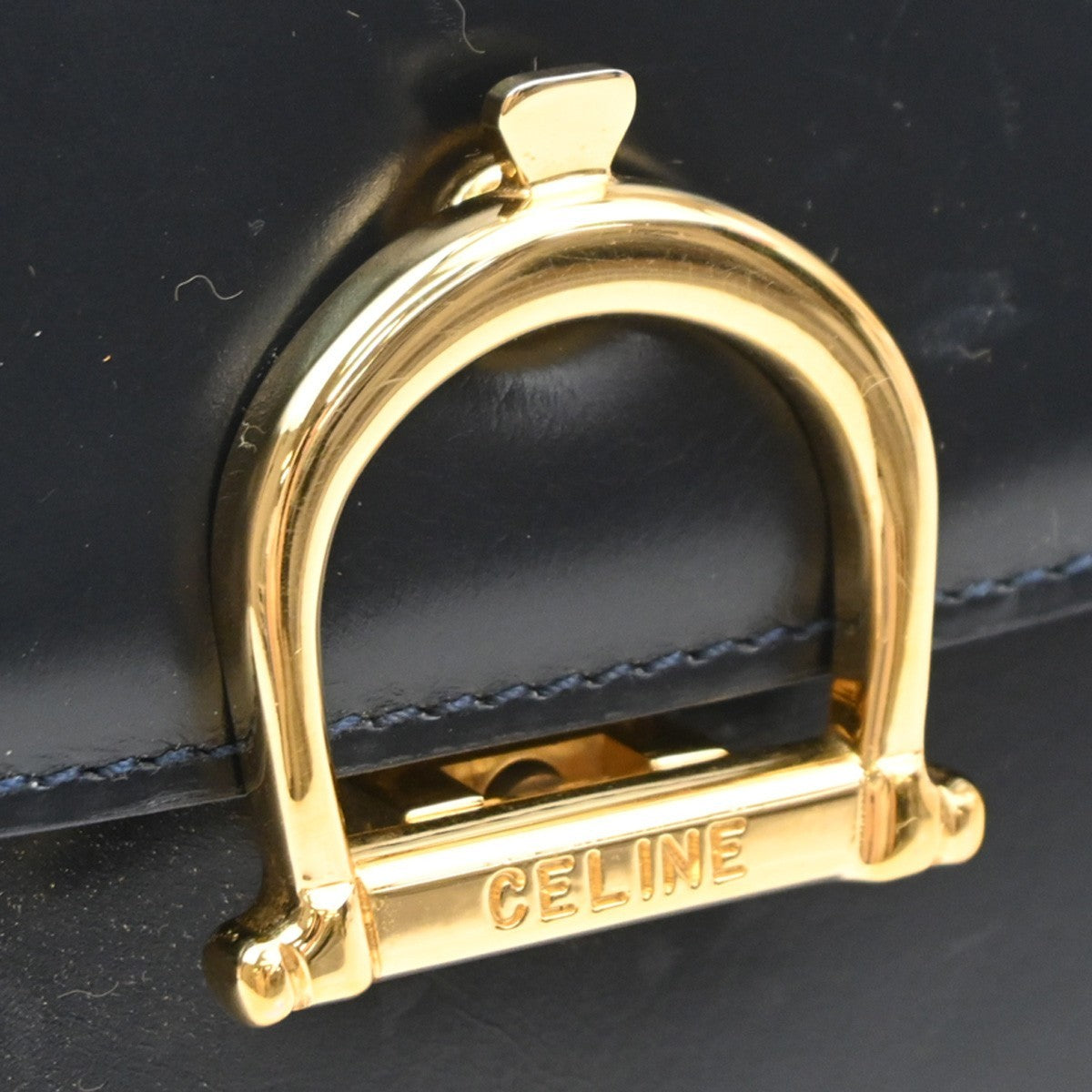 CELINE Logo Shoulder Bag Leather Blue GHW Italy 87EG397