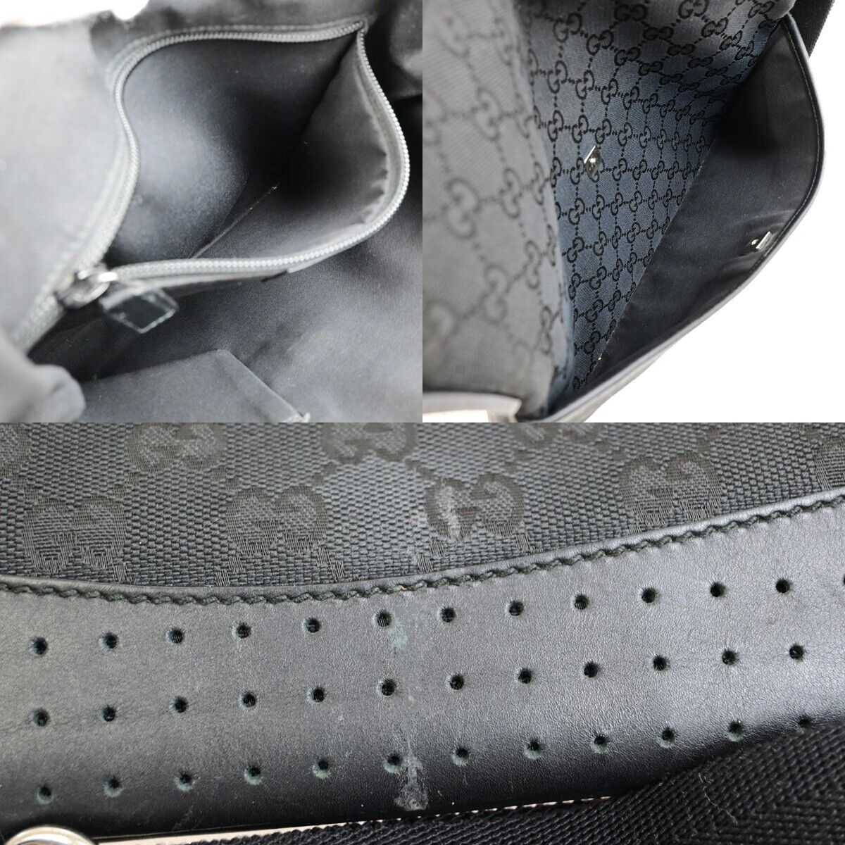 GUCCI Logo GG Pattern Cross Body Shoulder Bag Canvas Leather Black Italy 87FB347