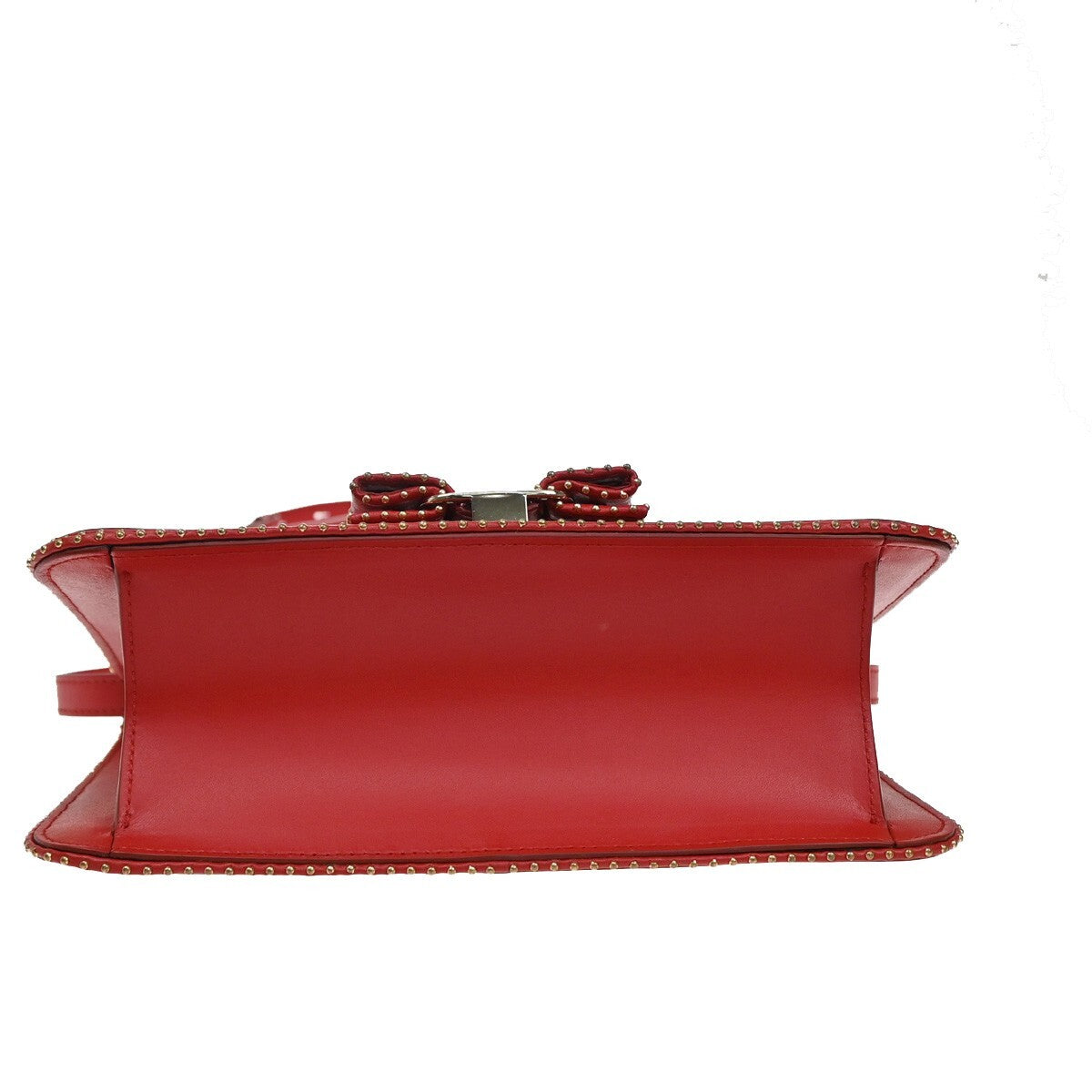 SALVATORE FERRAGAMO Vara Studs 2Way Shoulder Clutch Hand Bag Leather Red 88EE395