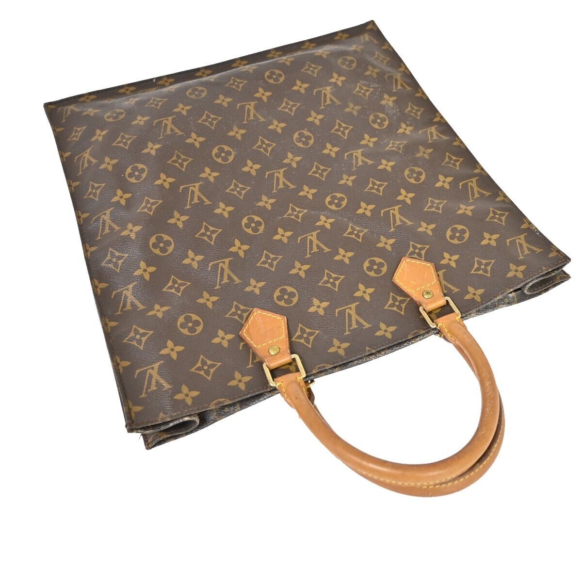 LOUIS VUITTON Logo Sac Plat Hand Tote Bag Monogram Leather Brown M51140 33HB671