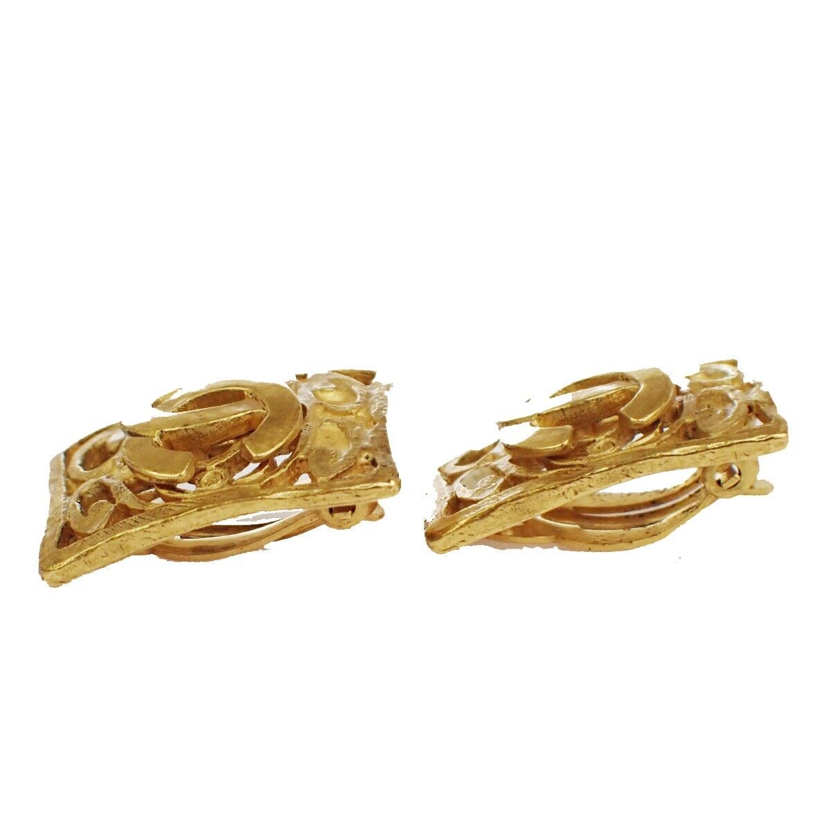 CHANEL CC Logo Earrings Square Clip-On  Gold 95A France Accessory 16RF017