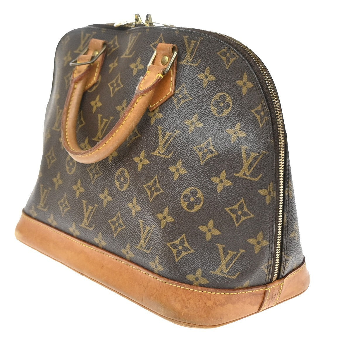 LOUIS VUITTON LV Logo Alma Hand Bag Monogram Leather Brown M51130 89YJ227