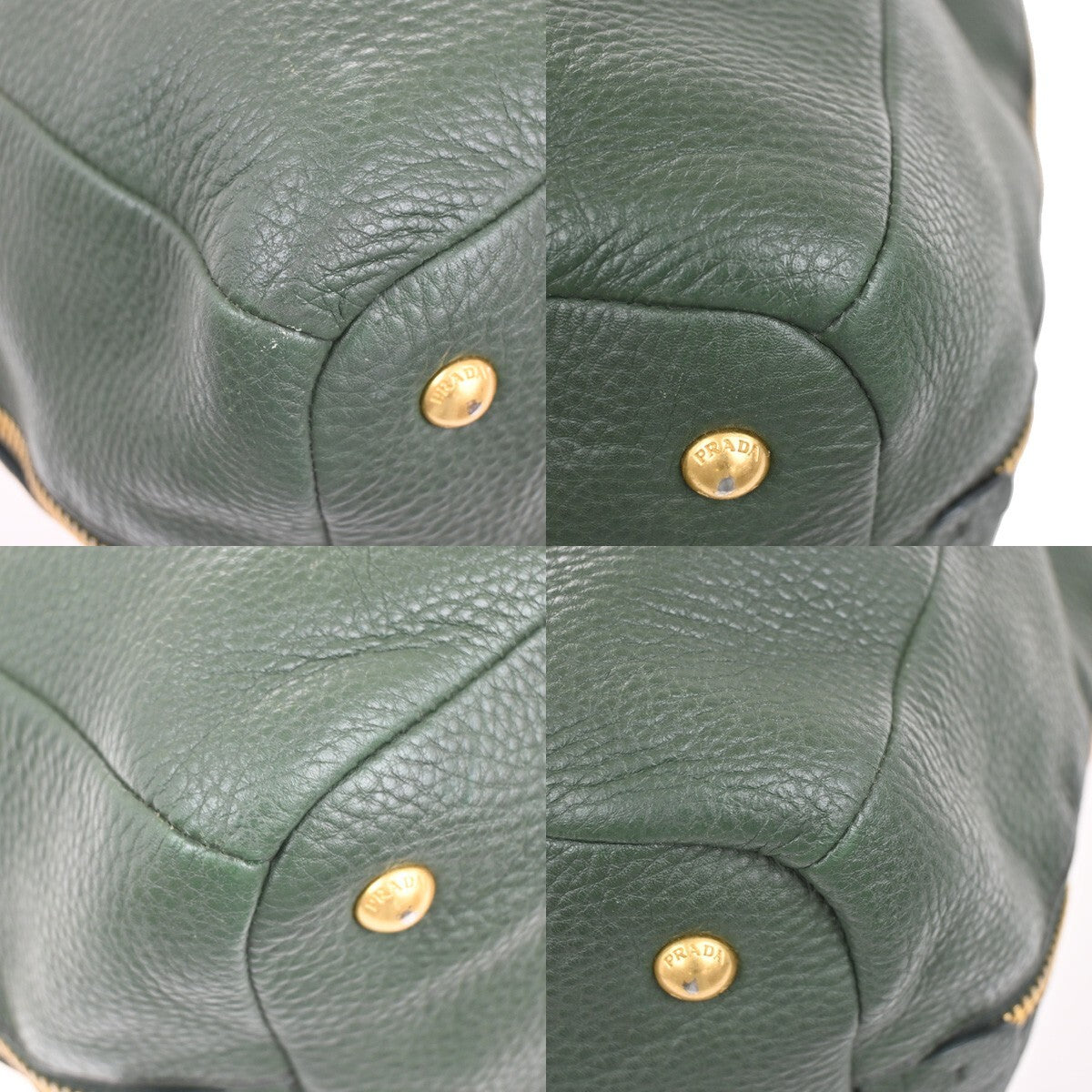 PRADA Logo Shoulder Hand Tote Bag Vitello Daino Leather Green GHW 12FB715