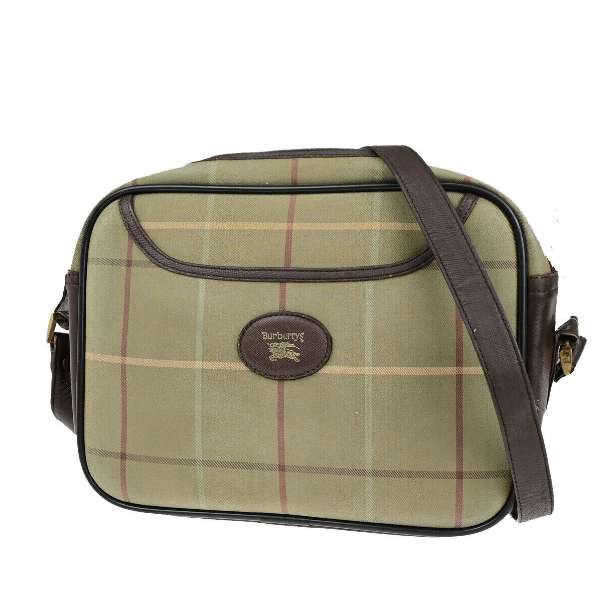 Burberrys Logo Shoulder Bag Check Canvas Leather Brown GHW 05YG581