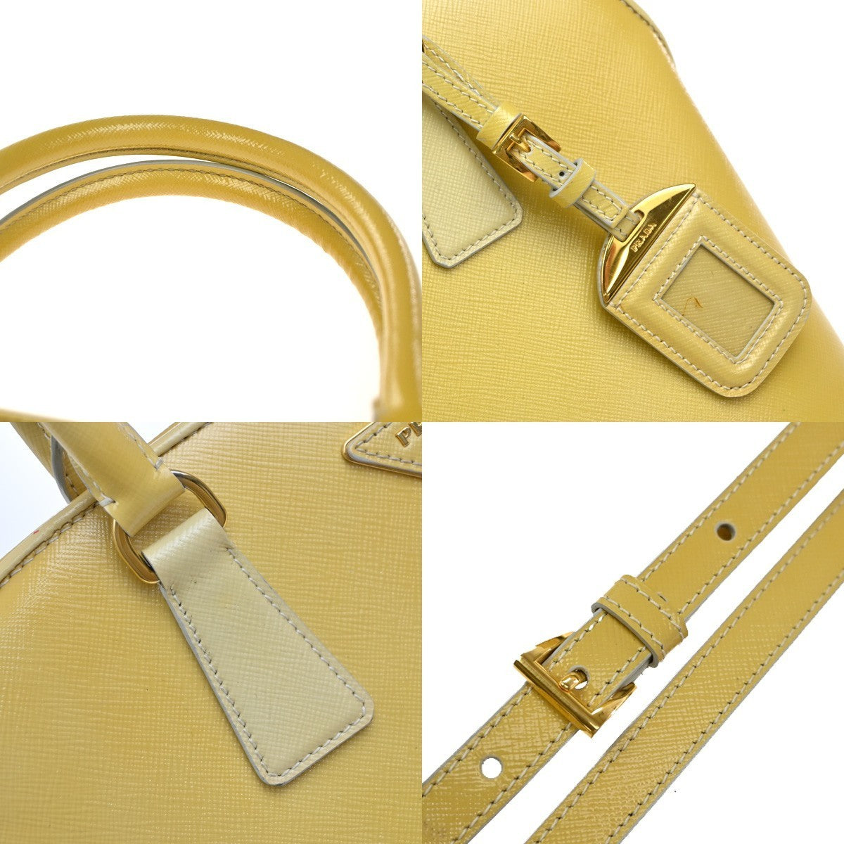 PRADA MILANO 2Way Shoulder Hand Bag Promenade Saffiano Leather Yellow 76EG323