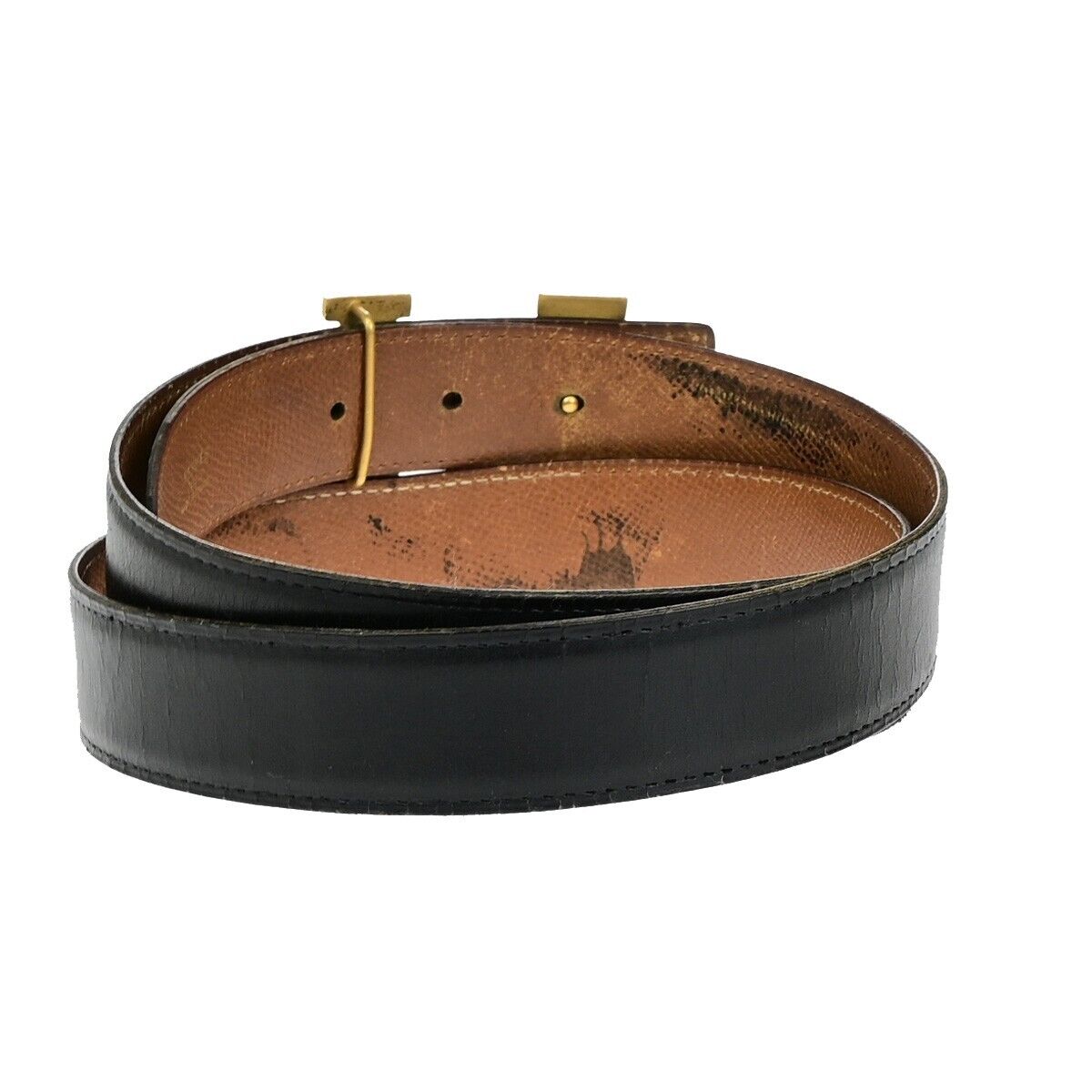 HERMES H Logo Constance Reversible Buckle Belt Leather #90 Black Brown 36YG749