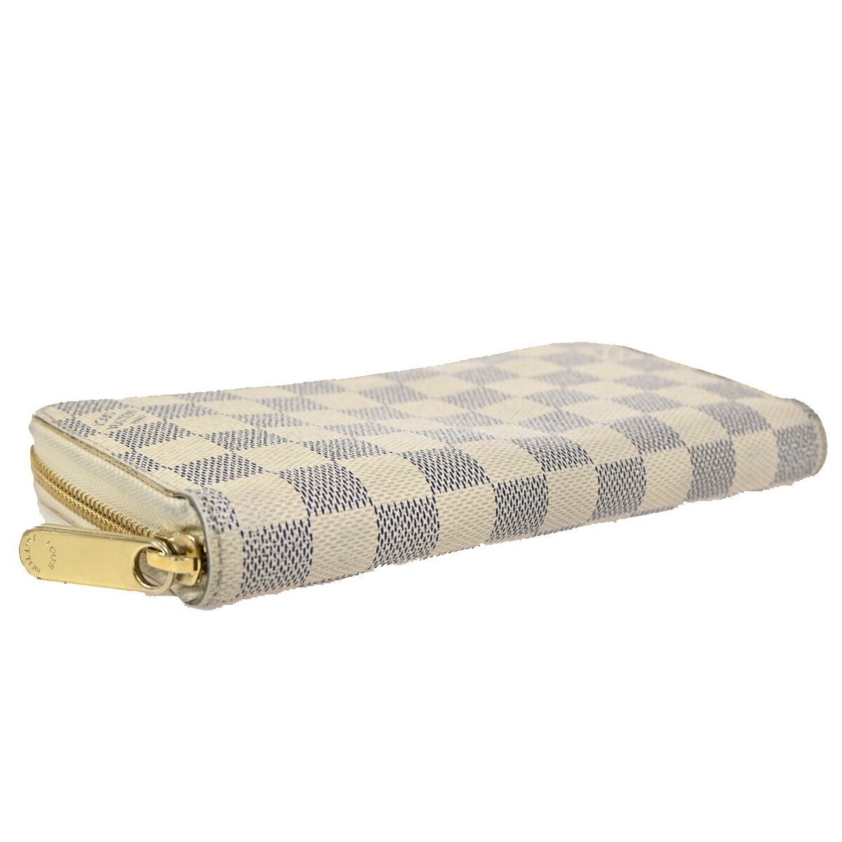 LOUIS VUITTON Long Zippy Wallet Purse Damier Azur Leather White N60019 32SH751