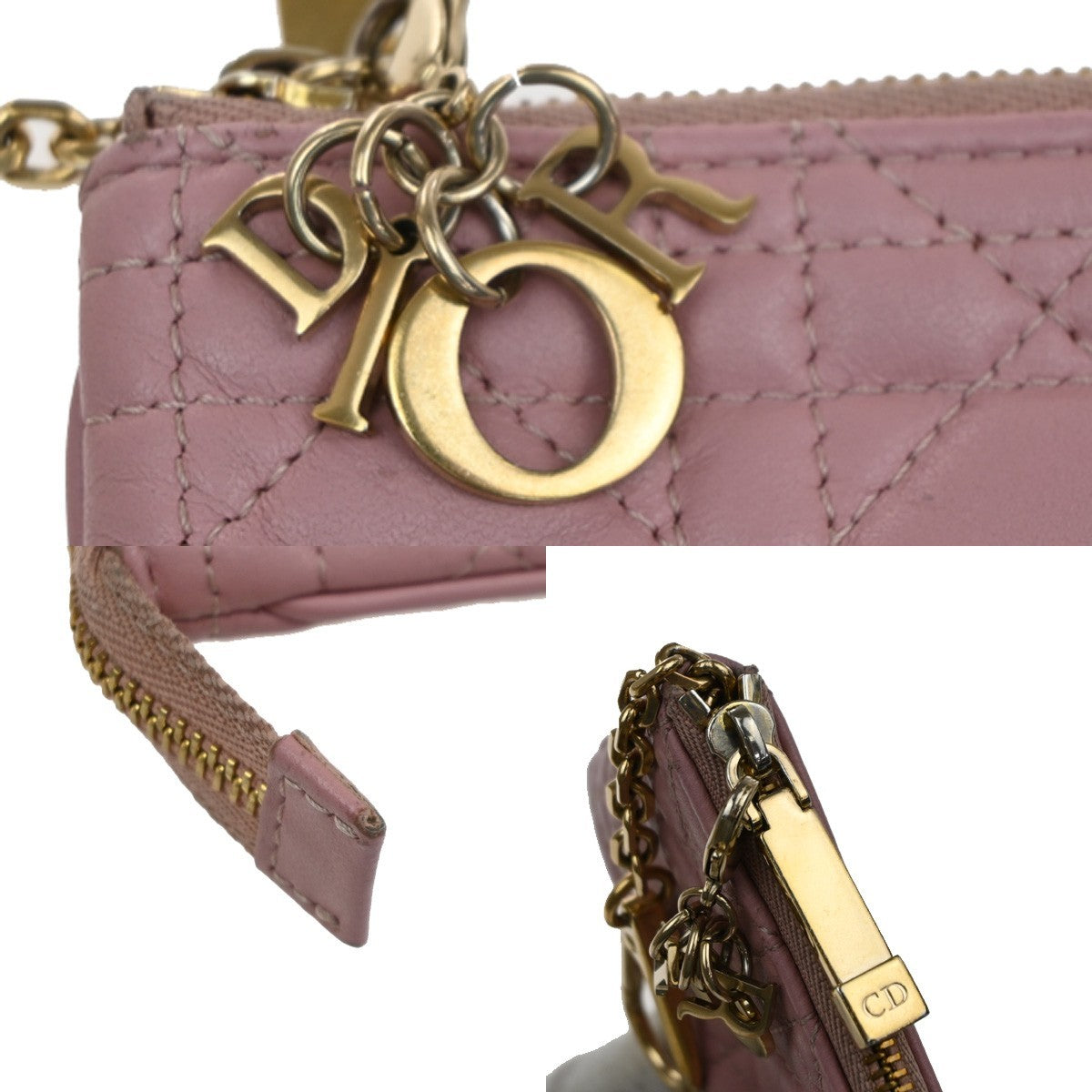 CHRISTIAN DIOR Logo Lady Cannage Coin Case Wallet Leather Pink GHW Italy 68MA622