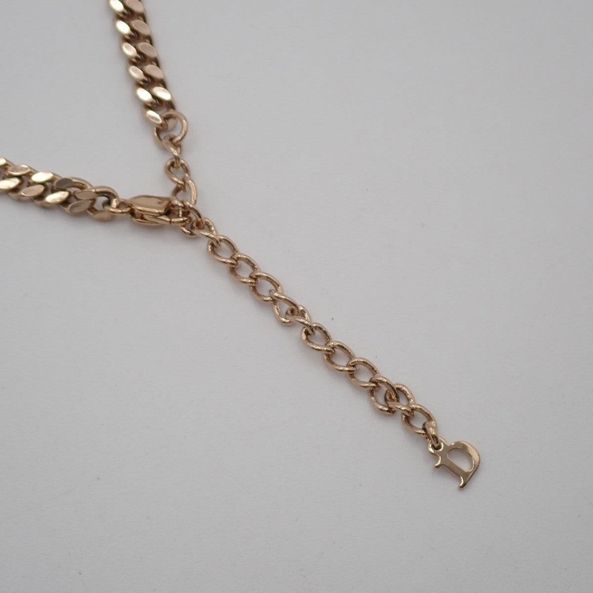CHRISTIAN DIOR CD Logo Rhinestone Pendant Necklace Charm Gold 05KP244