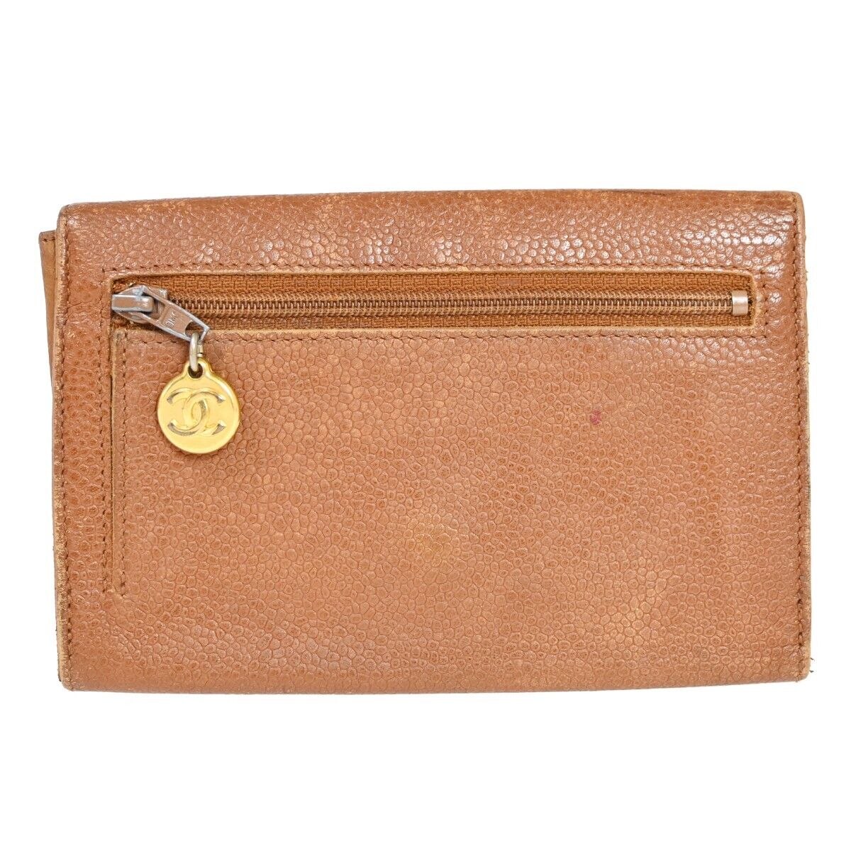 CHANEL CC Logo Bifold Wallet Purse Caviar Skin Leather Brown GHW France 02HB222