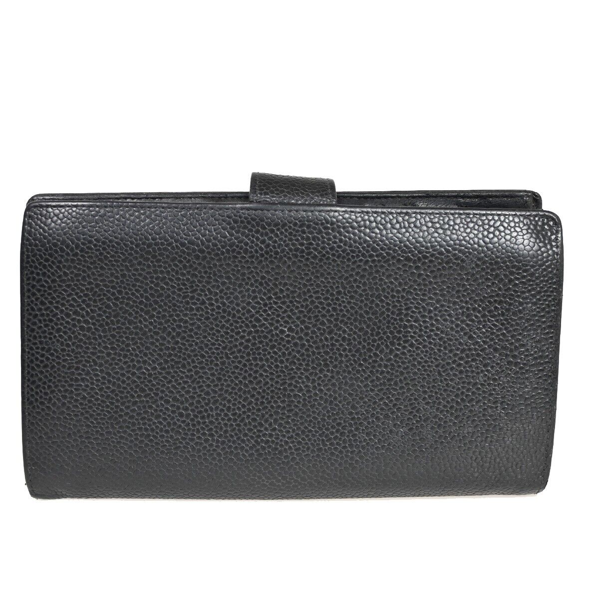 CHANEL CC Logo Long Bifold Wallet Purse Caviar Skin Leather Black GHW 34RF095