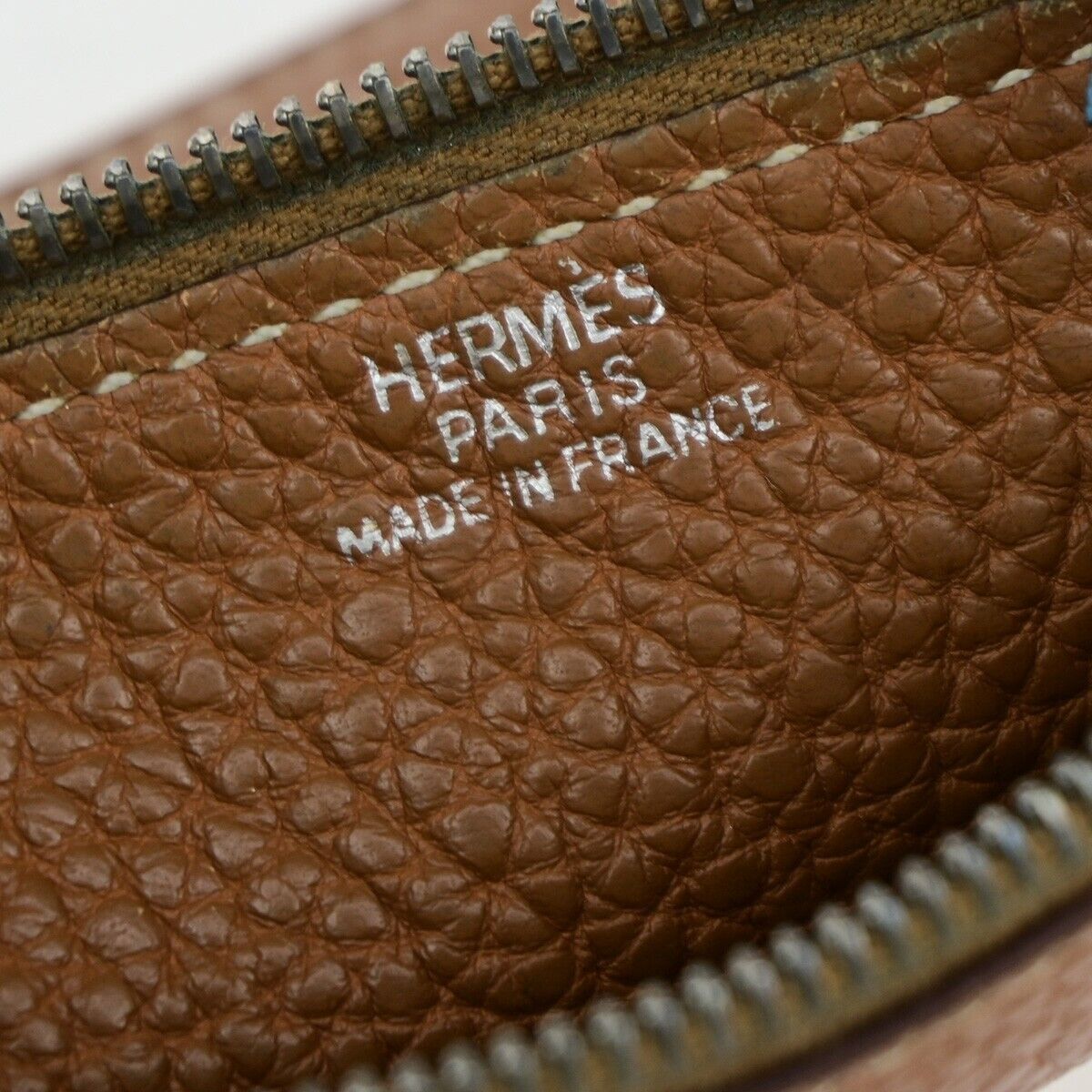 HERMES Dogon GM Coin Case Bicolor Bifold Wallet Togo Leather Bleu Jean 32KA284