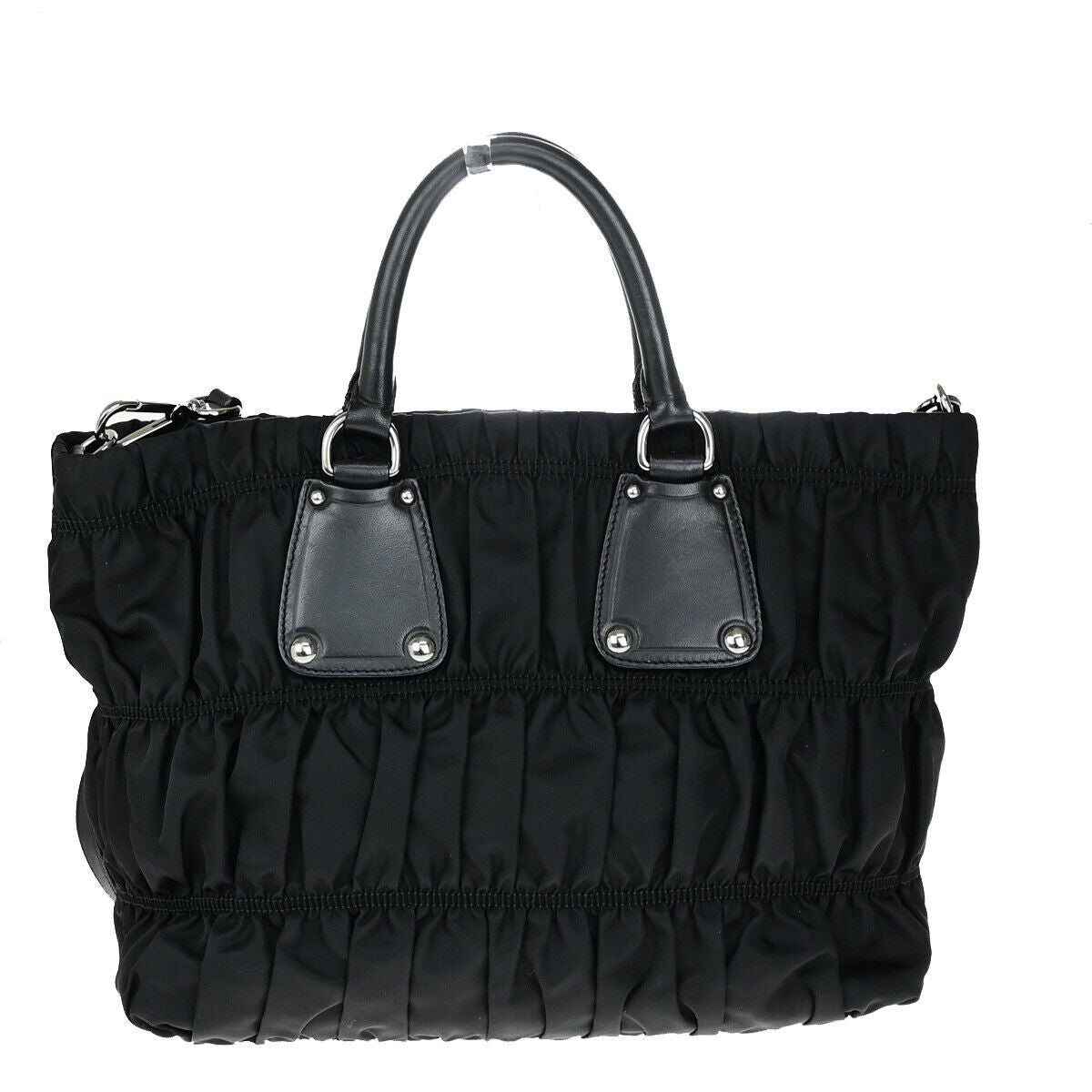 PRADA Logo Tessuto Gaufre 2Way Shoulder Bag Nylon Leather BK SHW 12RK714