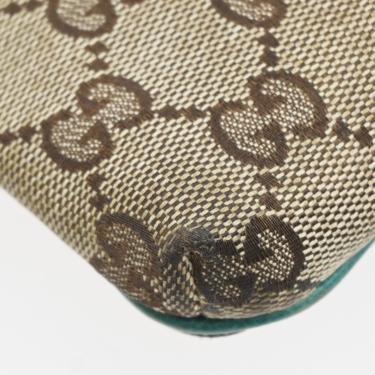 GUCCI GG Pattern Sherry Shoulder Bag Canvas Leather Beige Green Italy 64MA586