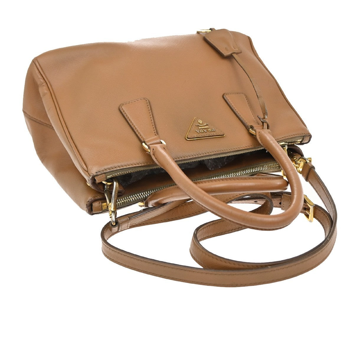 PRADA Logo 2Way Shoulder Hand Bag Saffiano Leather Beige GHW Italy 70EF793