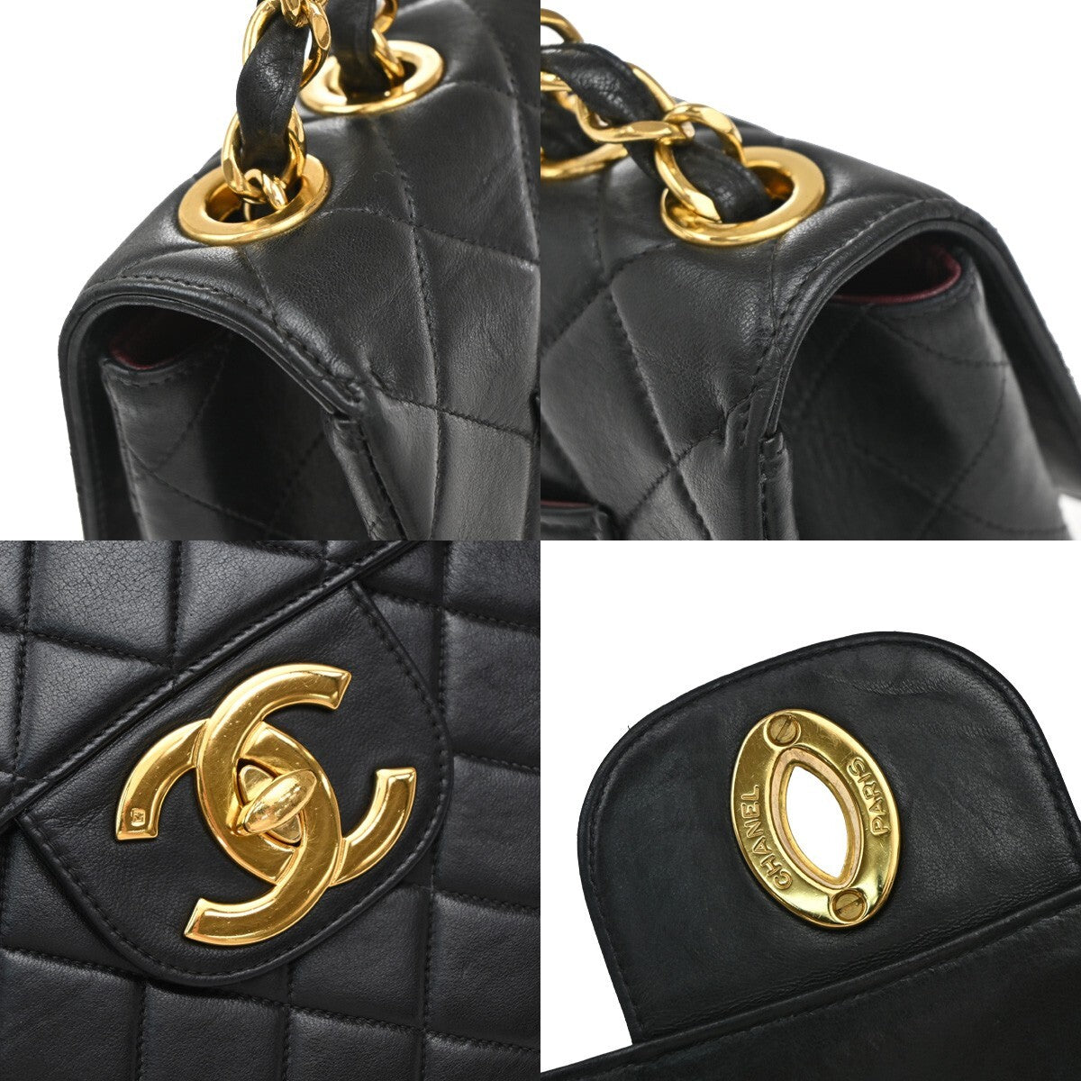 CHANEL CC Matelasse 30 Chain Shoulder Bag Leather Black GHW Vintage 341RF396