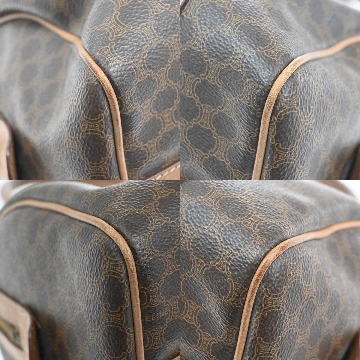 CELINE Logo Macadam Pattern Handbag PVC Leather Brown GHW Italy 63CA648
