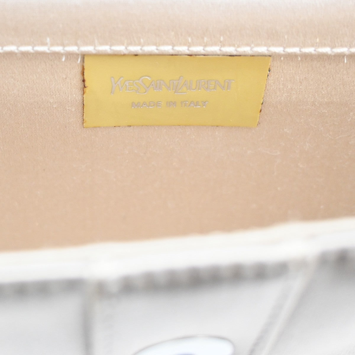 YVES SAINT LAURENT YSL Logo Shoulder Bag Satin Light Beige Italy SHW 82RL766