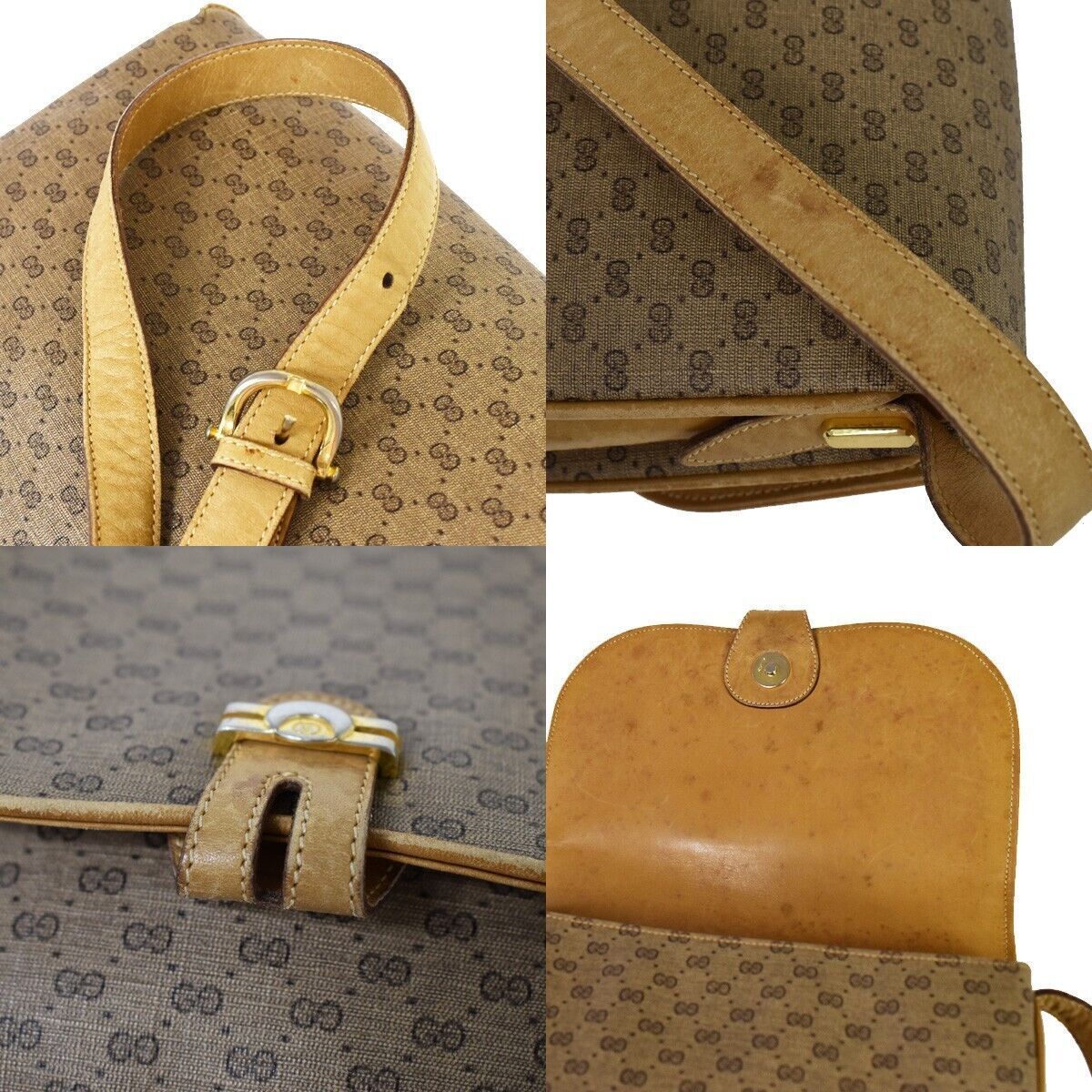 GUCCI Logo GG Pattern Shoulder Bag Leather Brown Gold Made In Italy 68YC146