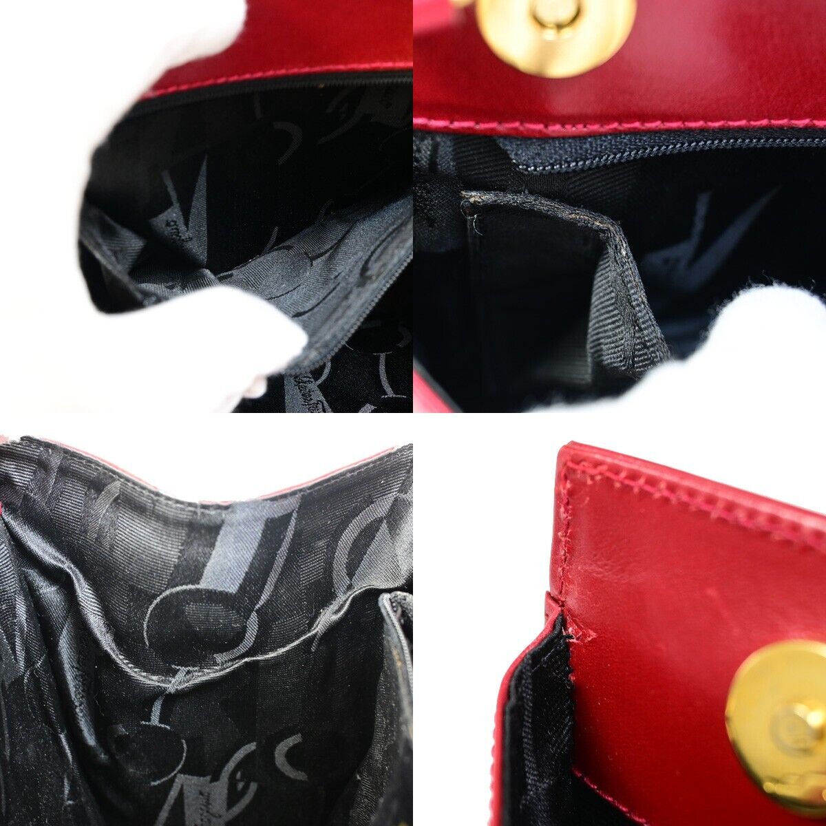 SALVATORE FERRAGAMO Logo Vara 2Way Shoulder Hand Bag Canvas Leather Red 30FA618