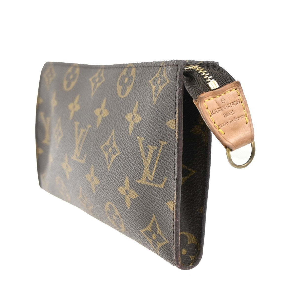 LOUIS VUITTON LV Logo Bucket GM Pouch Bag Monogram Leather Brown Gold 05MA329