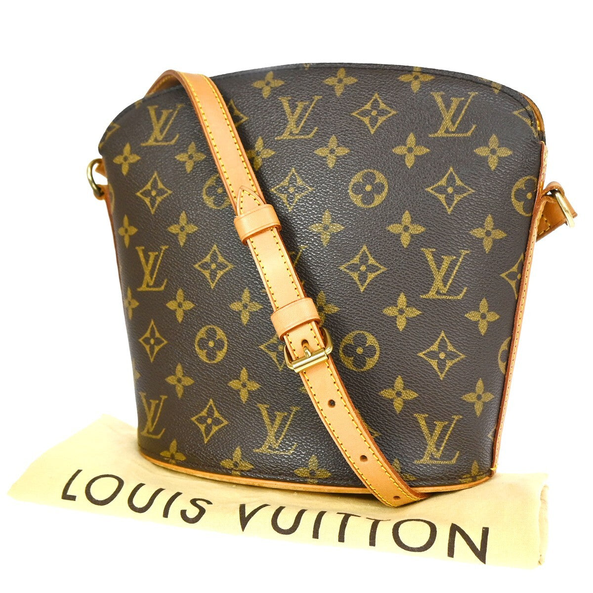 LOUIS VUITTON Logo Drouot Shoulder Bag Monogram Leather Brown M51290 99KB521