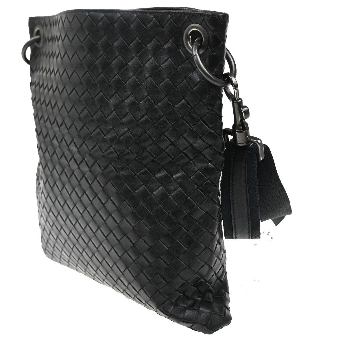 BOTTEGA VENETA Intrecciato Shoulder Bag Leather Black Italy 172736 12RL630