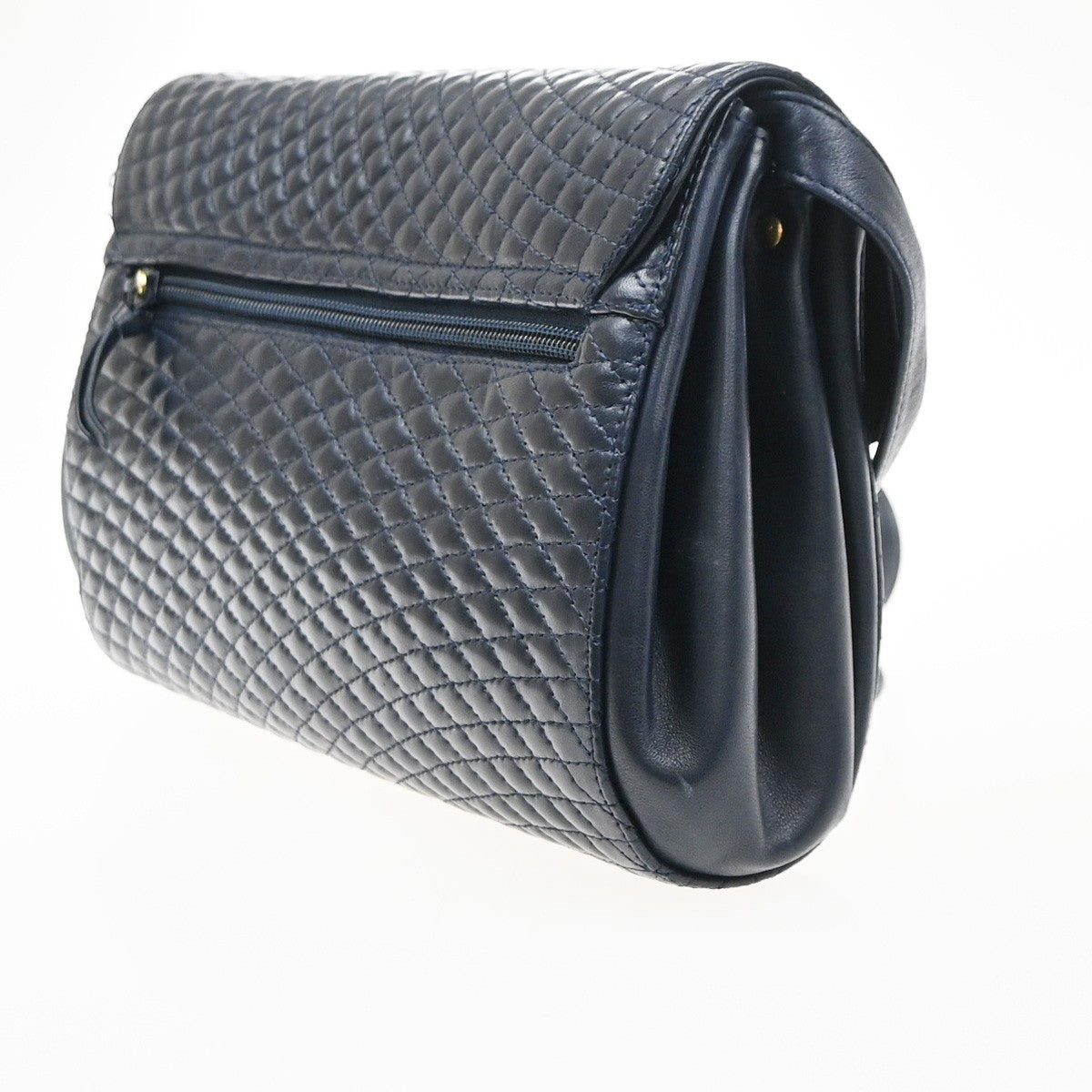 BALLY Logo Flap Shoulder Bag Quilted Leather Navy Blue GHW Italy 09MA548