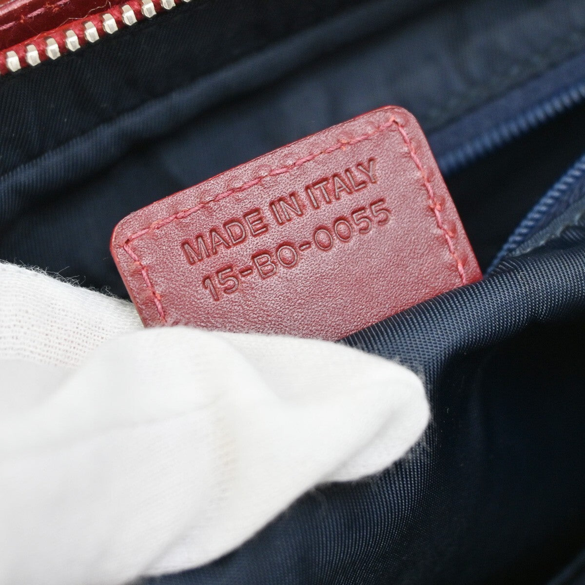 CHRISTIAN DIOR Trotter Pattern Hand Bag Canvas Leather Navy Blue Red 16EE257