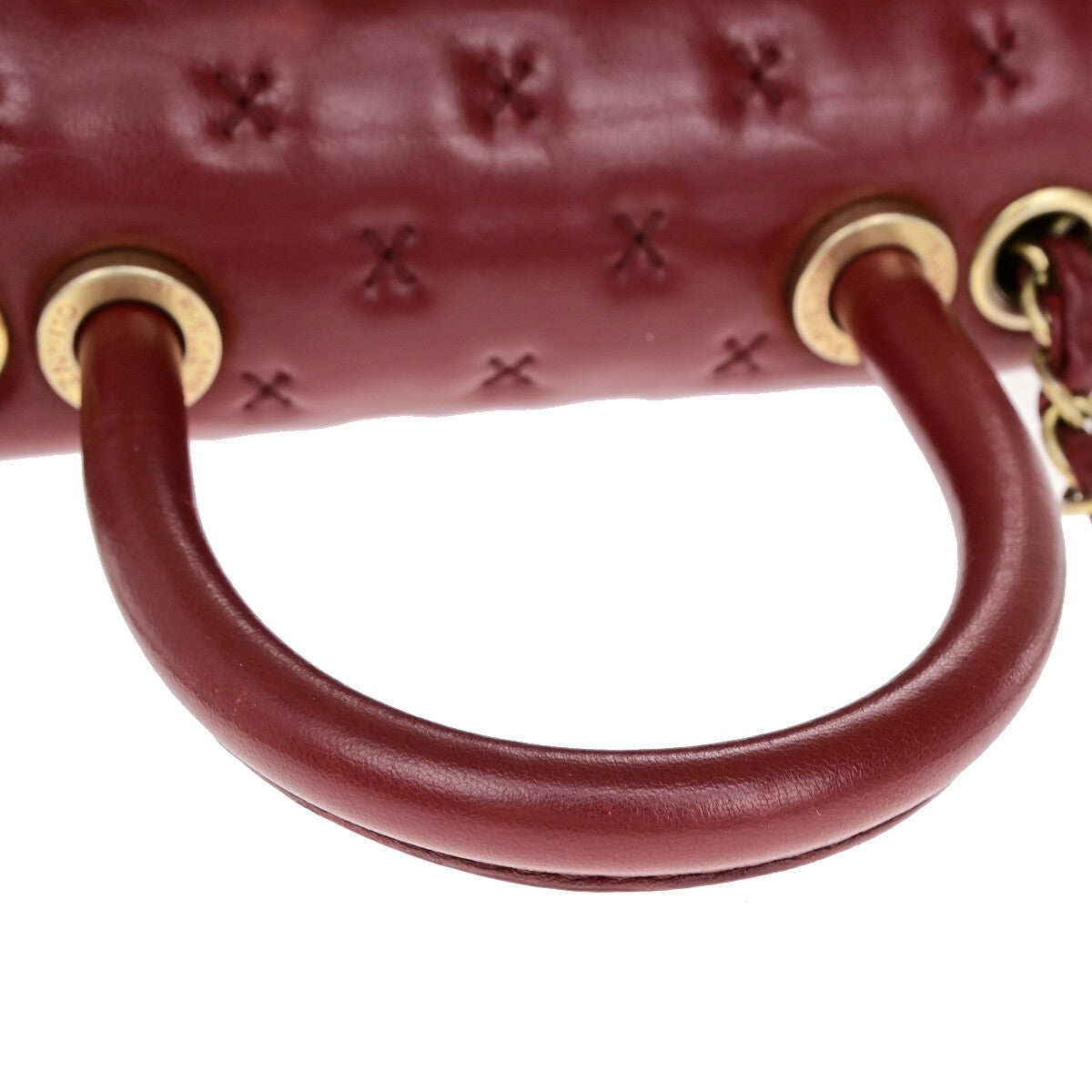 CHANEL CC Cross Stitch 2Way Chain Shoulder Hand Bag Leather Red GHW 805RJ983