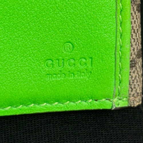 GUCCI GG heart Bifold Long Wallet Supreme Leather Green Beige GHW 01KC911