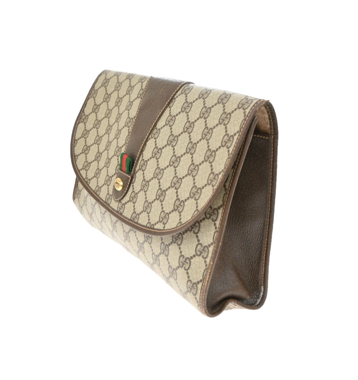 GUCCI GG Sherry Pattern Clutch Hand Bag PVC Leather Brown Italy 09KD128