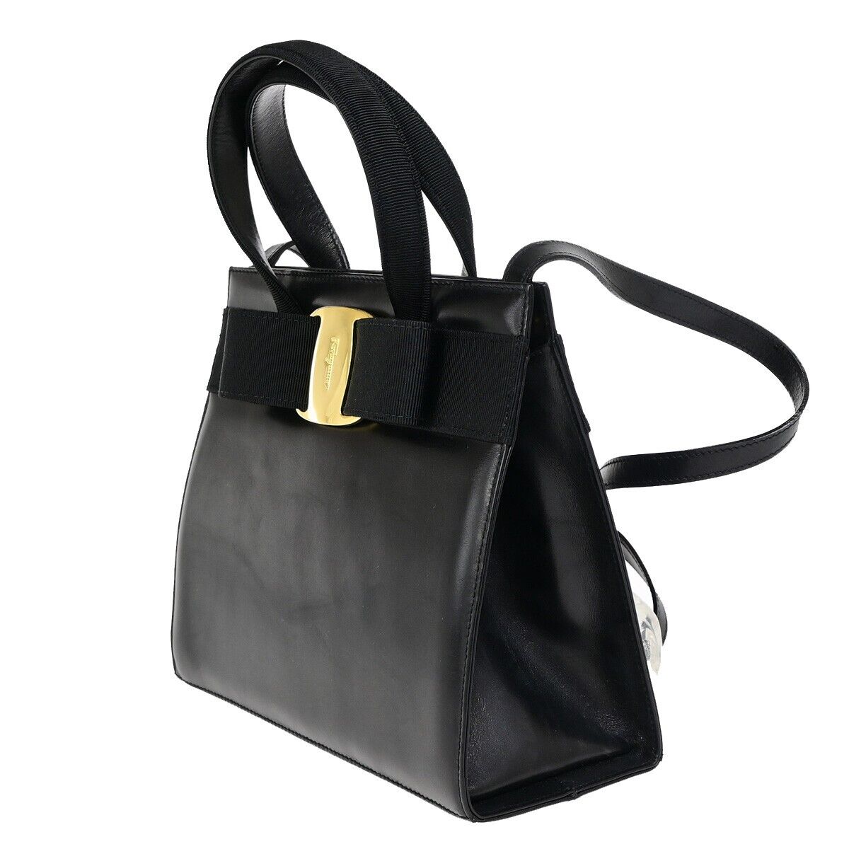 SALVATORE FERRAGAMO Logo Vara 2Way Shoulder Hand Bag Canvas Leather BK 86FA675
