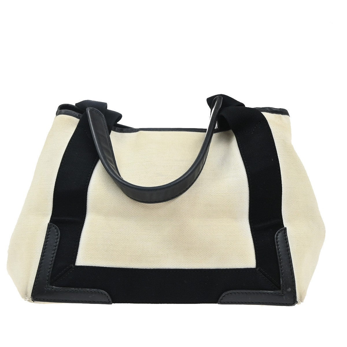 BALENCIAGA Navy Cabas S Shoulder Hand Bag Canvas Leather White Black 66EF982