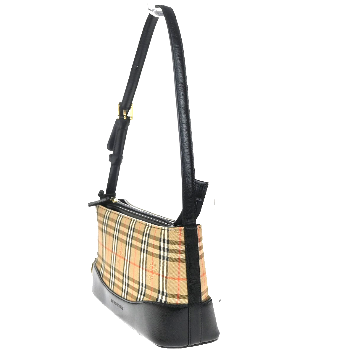 BURBERRY Logo Nova Check Hand Bag Canvas Leather Beige Black GHW 87RQ042