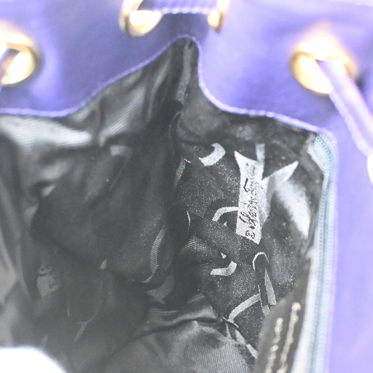 SALVATORE FERRAGAMO Vara Chain Bag Backpack Canvas Leather Navy Blue 63HB588