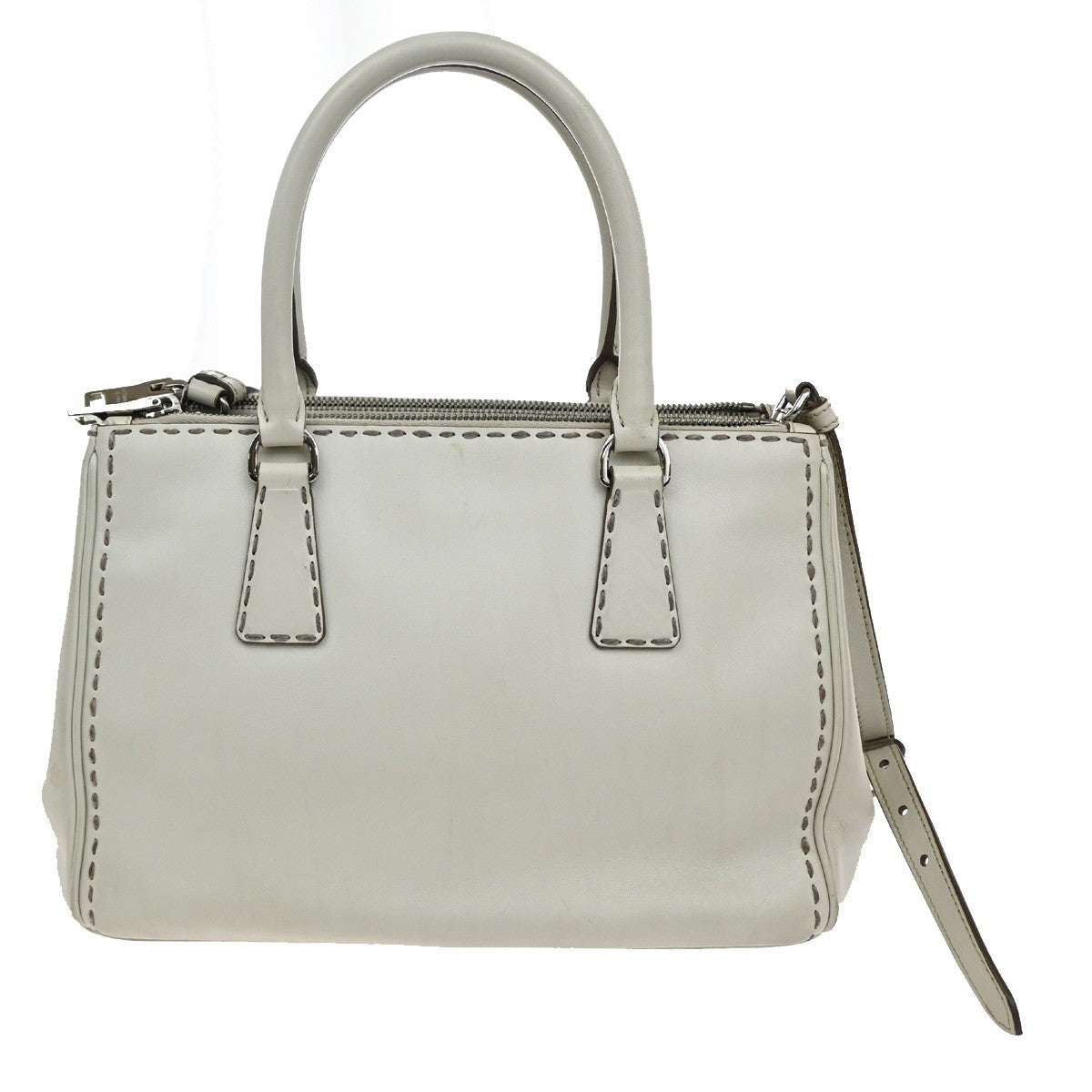 PRADA Galleria 2Way Shoulder Hand Bag Leather Suede White Italy 18CA397