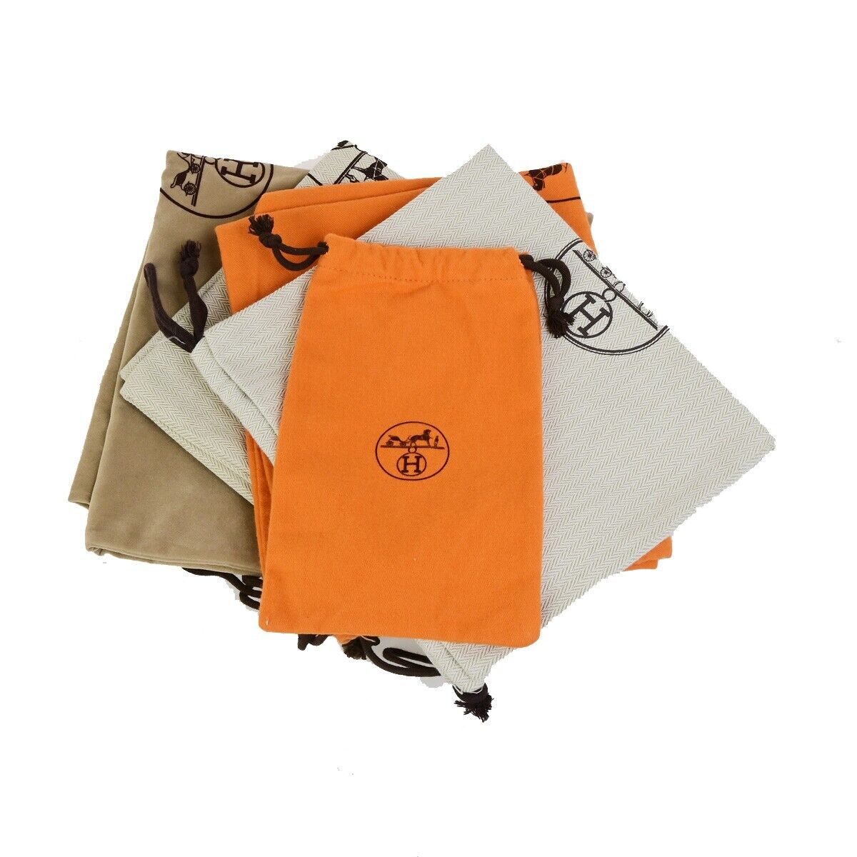 HERMES H Logo 5 Set Dust Bag Drawstring Canvas Cotton Orange Brown Beige 02KA445