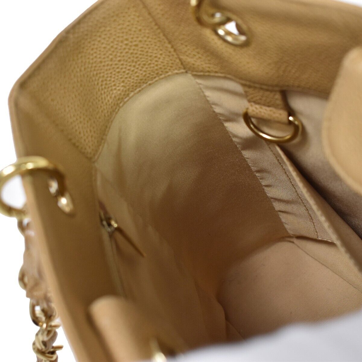 CHANEL CC Matelasse PST Chain Shoulder Bag Caviar Leather Beige GHW 320RH754