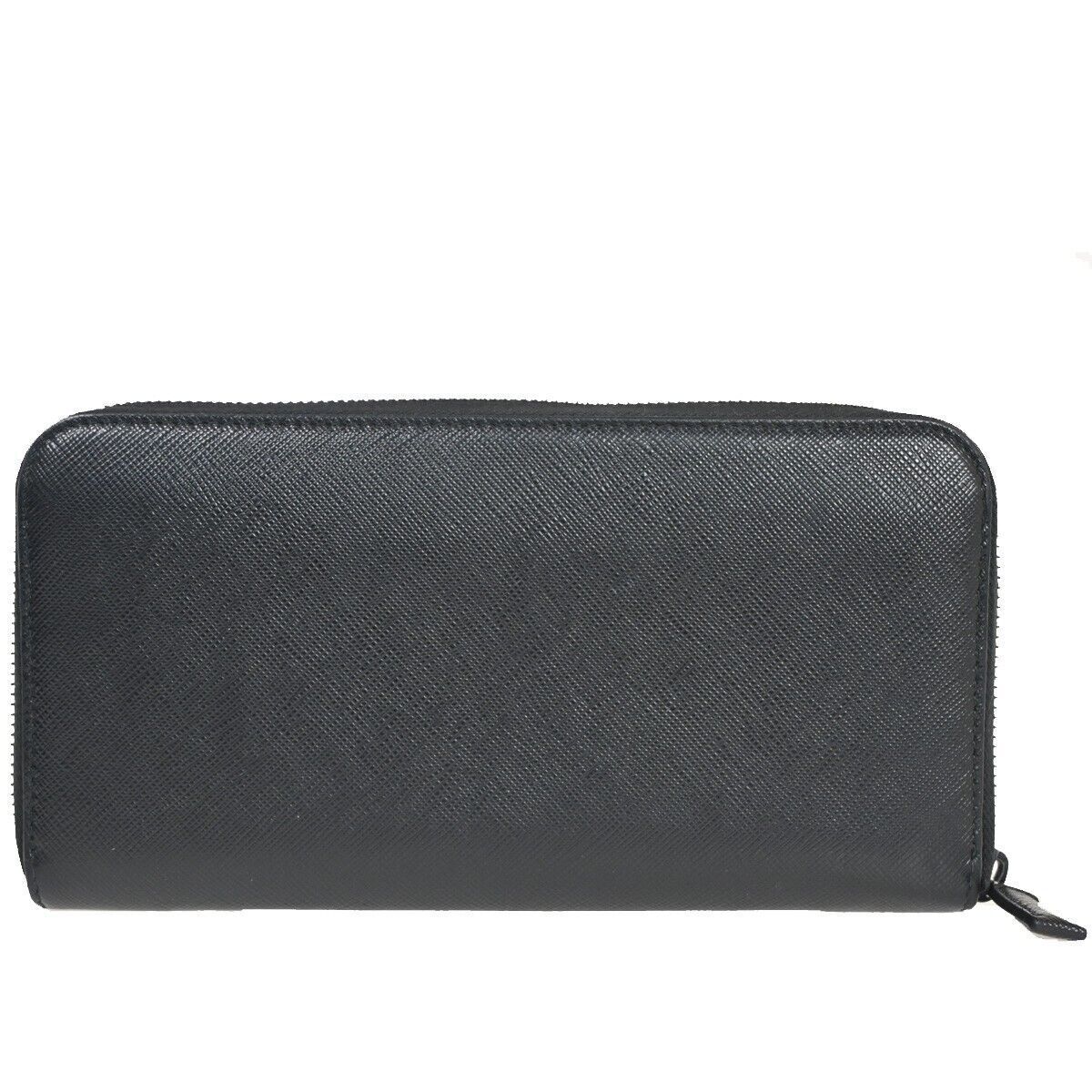 PRADA Logo Saffiano Long Bifold Wallet Purse Leather Black Silver Italy 87RH021