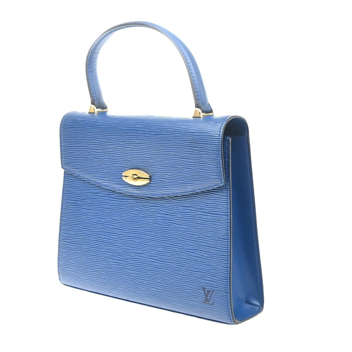 LOUIS VUITTON Logo Malesherbes Hand Bag Epi Leather Blue France M52375 34KD122
