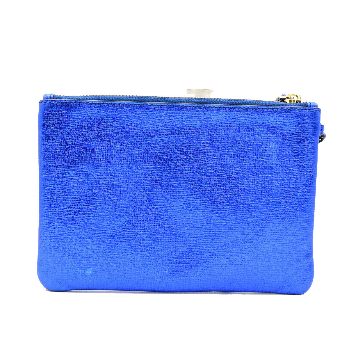 ANYA HINDMARCH Logo Smiley Wink Tassel Clutch Hand Bag Leather Blue 01KA261