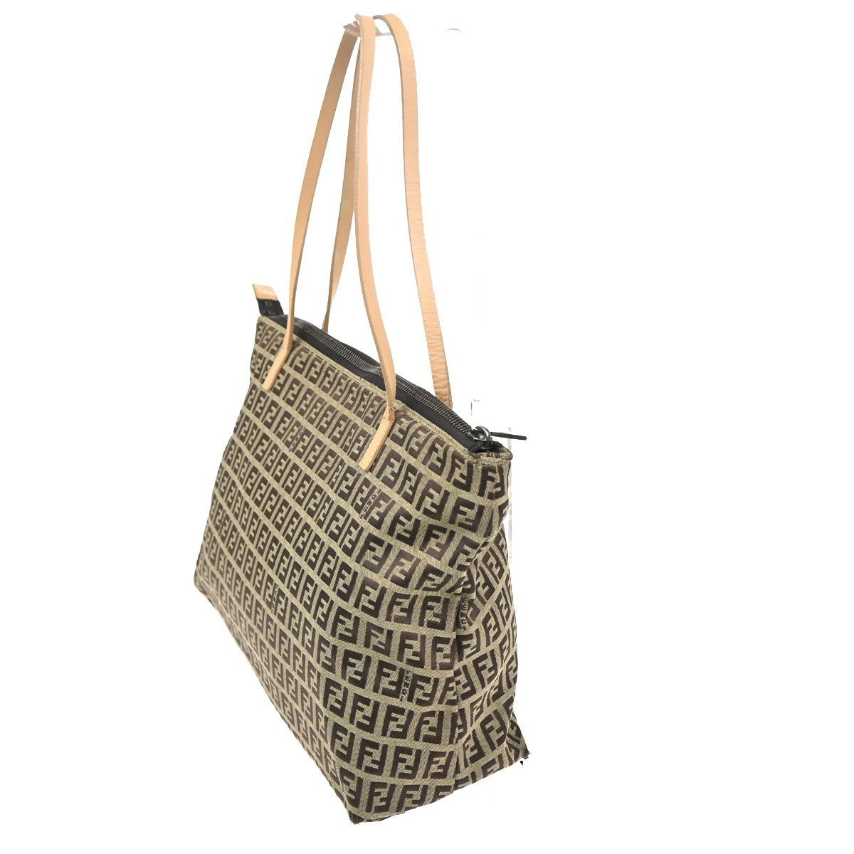 FENDI Logo Zucca Zucchino Pattern Hand Bag Canvas Leather Black Italy 65CA601