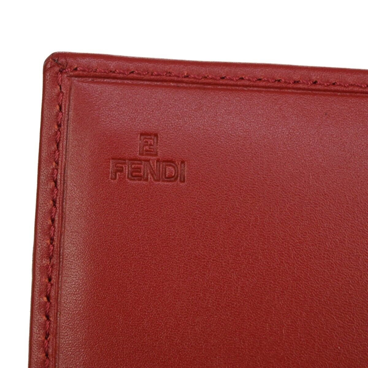 FENDI Logo Long Bifold Wallet Leather Red Gold Italy 64RH623