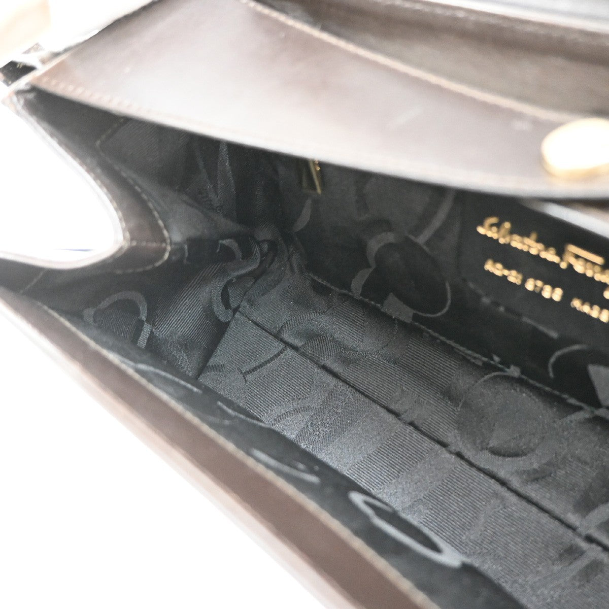 SALVATORE FERRAGAMO Logo Shoulder Hand Bag Leather Brown Italy 61EF887